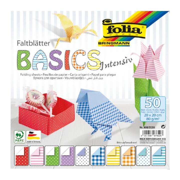 FOLIA Faltpapier Basics Intensiv (Mehrfarbig, 50 Stück)