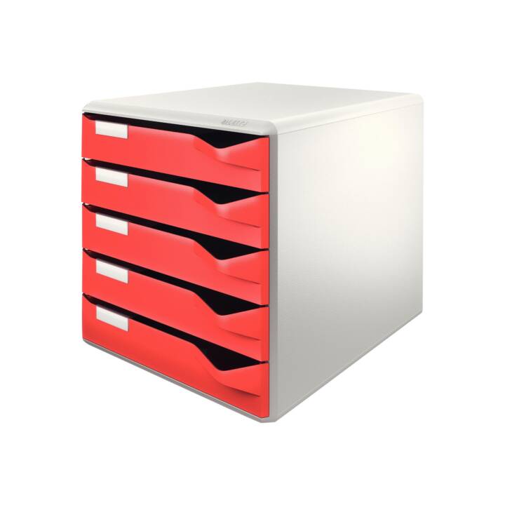 LEITZ Boite à tiroirs de bureau (A4, 28.5 cm  x 29 cm  x 35.5 cm, Argent, Rouge)