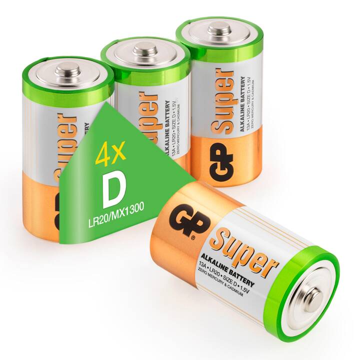GP Super Alkaline D Batterie (D / Mono / LR20, 4 Stück) - Interdiscount