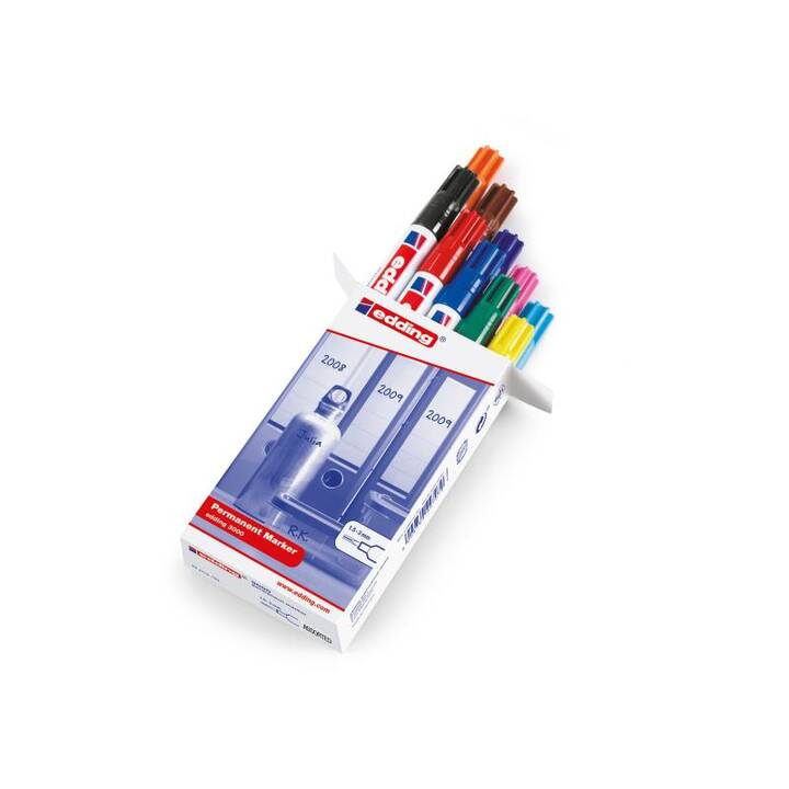 EDDING Permanent Marker (Schwarz, Rot, Blau, Grün, Gelb, Orange, Braun, Violett, Rosa, Hellblau, 10 Stück)