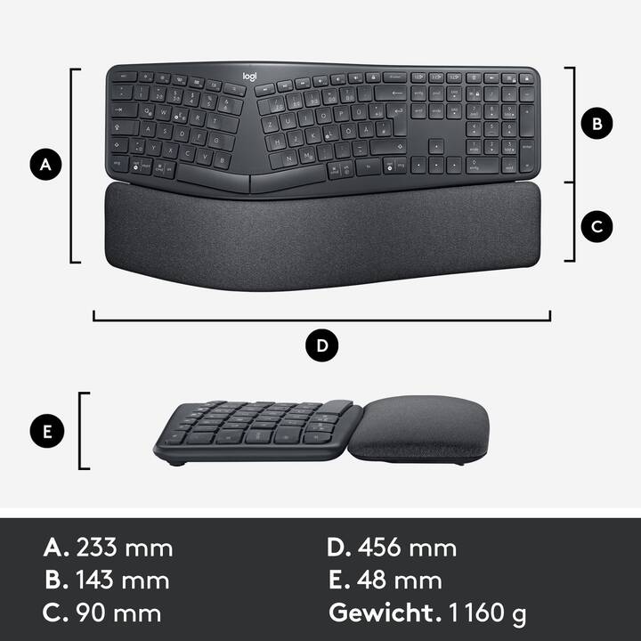 LOGITECH Ergo K860 (USB, Bluetooth, Svizzera, Senza fili)