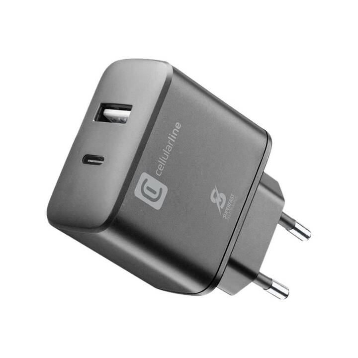 CELLULAR LINE Dual Super Fast Charger Chargeur mural (25 W, USB-A, USB-C)