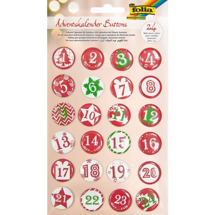 FOLIA Ettiquettes Buttons (24 Stk, Noir, Cerf, Arbre de Noël, Cristal de neige)