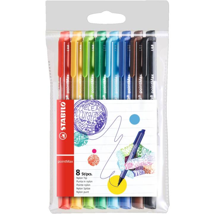 STABILO Crayon feutre (Brun, Bleu, Orange, Vert, Noir, Rouge, 8 pièce)