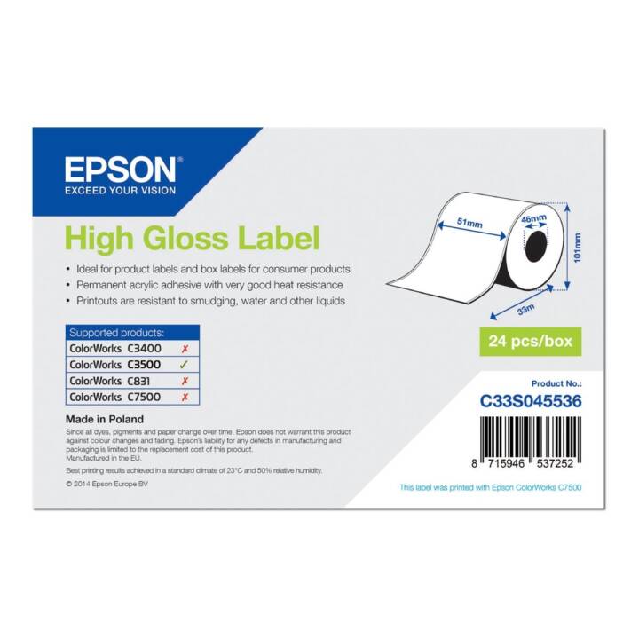 EPSON High Gloss Etikettenrolle (1 Stück, 51 mm x 33 m)