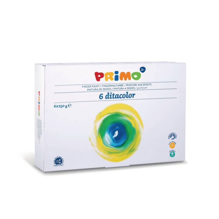 PRIMO Colore a dita Set (6 x 250 g, Giallo, Nero, Verde, Rosso, Blu, Bianco, Multicolore)