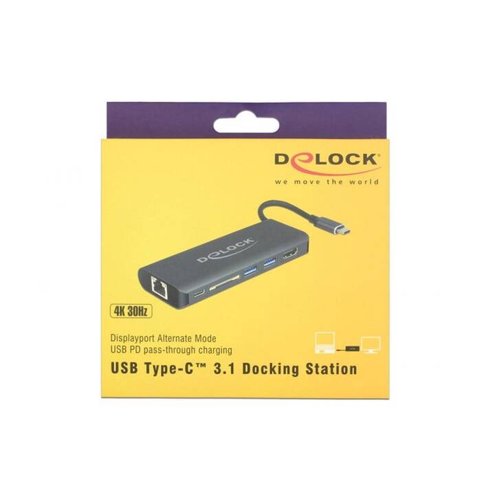DELOCK Stazione d'aggancio 87721 (HDMI, 2 x USB 3.0 di tipo A, USB 3.0 di tipo C, RJ-45 (LAN))