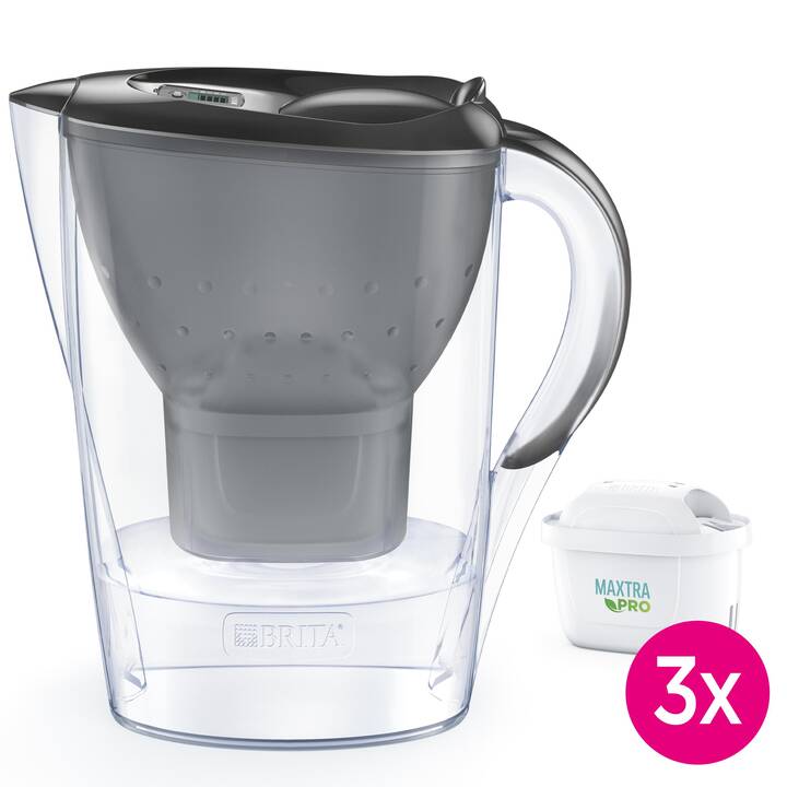 BRITA Tischwasserfilter Marella + 3x MAXTRA PRO All-in-1 Filter (1.4 l, Grau, Blau, Graphit)