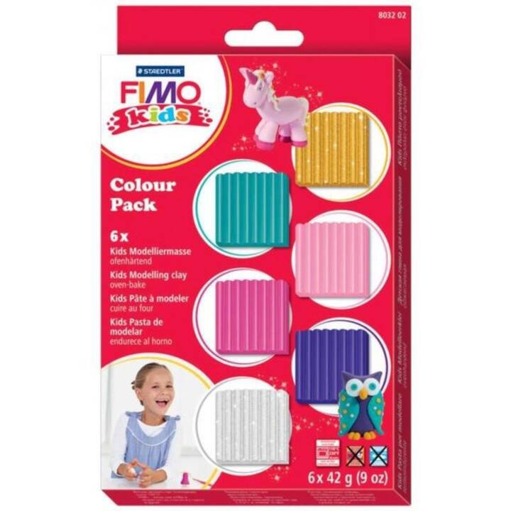 FIMO Modelliermasse Colour Pack (42 g, Silber, Violett, Rosé, Gold, Pink, Türkis)