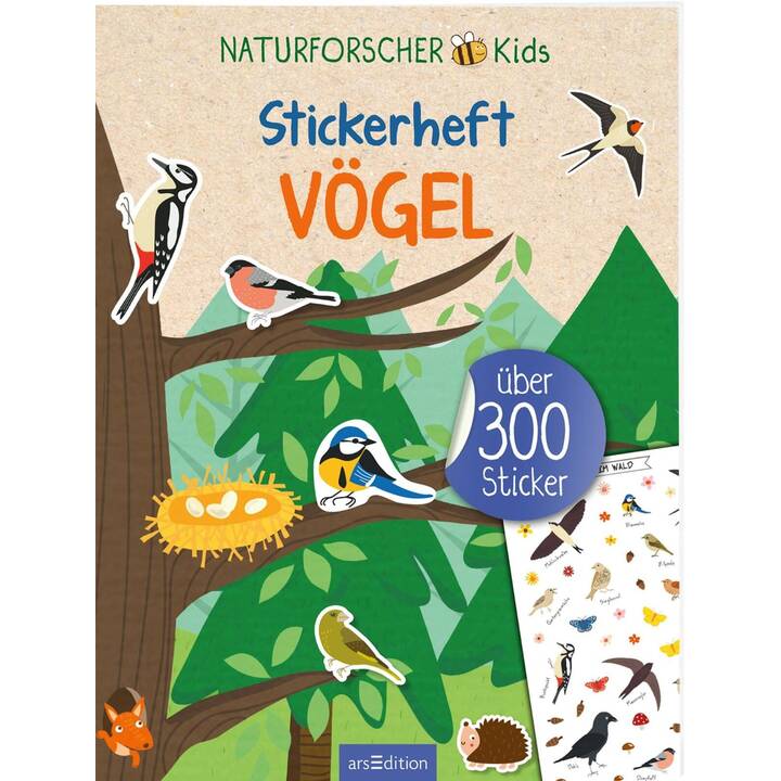 ARS EDITION Libro degli adesivi Naturforscher Kids (Uccello, 300 pezzo)