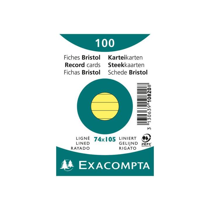 EXACOMPTA Cartes-fiches (A7, Jaune, Ligné, 100 pièce)