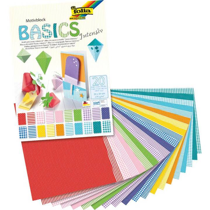 FOLIA Pliage du papier Basics Intensiv (Multicolore, 20 pièce)