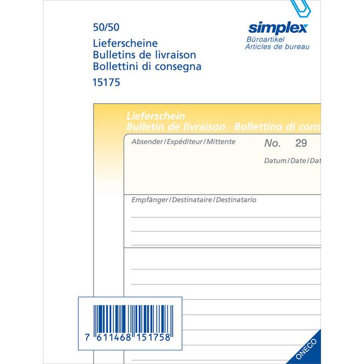 SIMPLEX Bolla di consegna (A6)