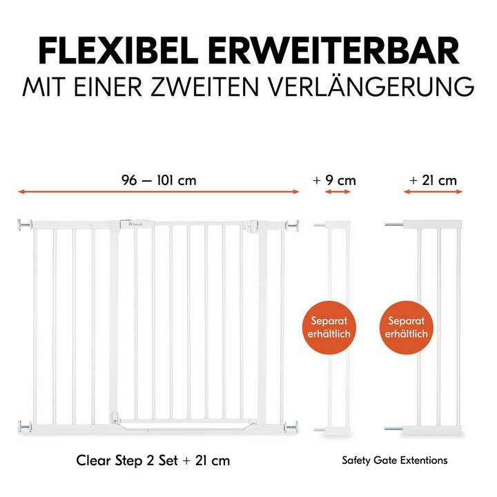 HAUCK Barrière de sécurité Clear Step 2 avec extension 21 cm (96 cm - 101 cm)