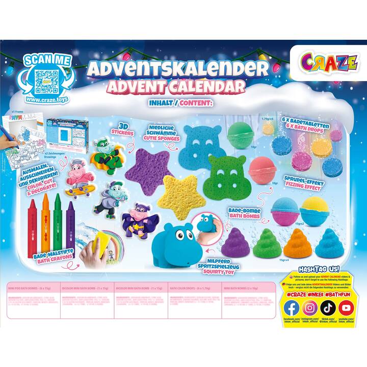 CRAZE Animaux Inkee Hippo 2022 Calendrier de l'avent des jouets