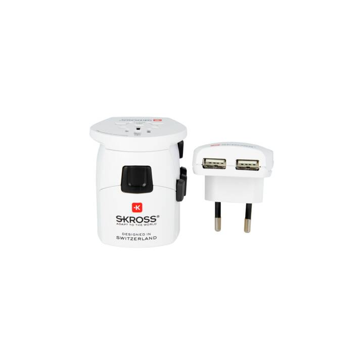 SKROSS Adaptateur de voyage World Adapter Pro+ (2x USB, Blanc)