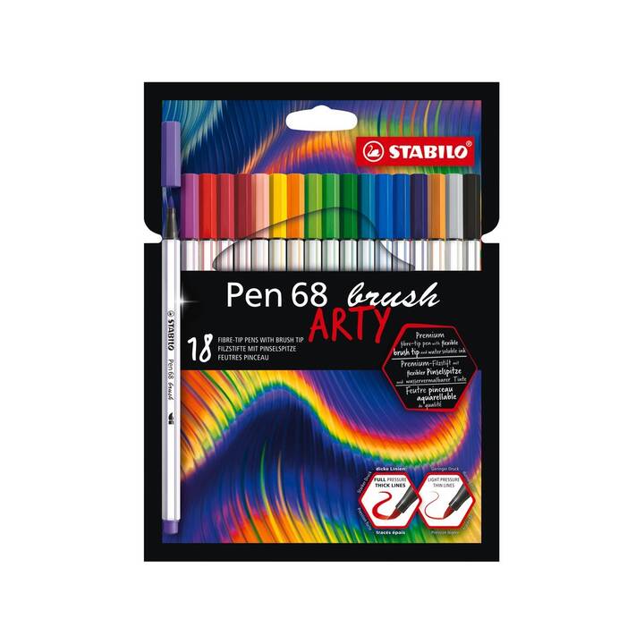 STABILO Pen 68 Brush Arty Filzstift (Mehrfarbig, 18 Stück)