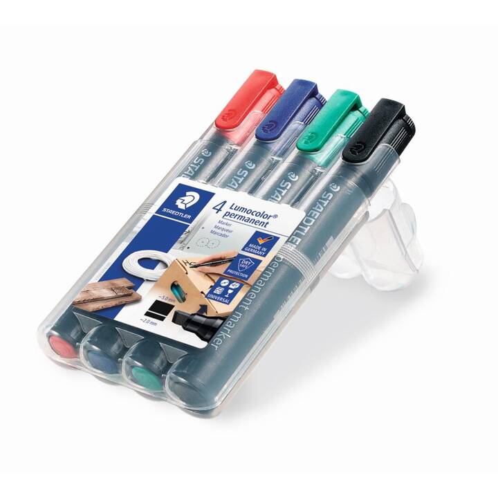 STAEDTLER Permanent Marker Lumicolor 350 WP4 (Blau, Schwarz, Rot, Grün, Mehrfarbig, 4 Stück)