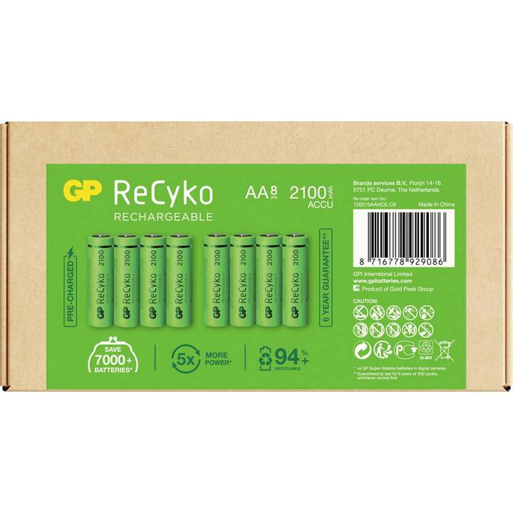 GP AA Akku 2100 mAh NiMH ReCyko (AA / Mignon / HR06, 8 pièce ...