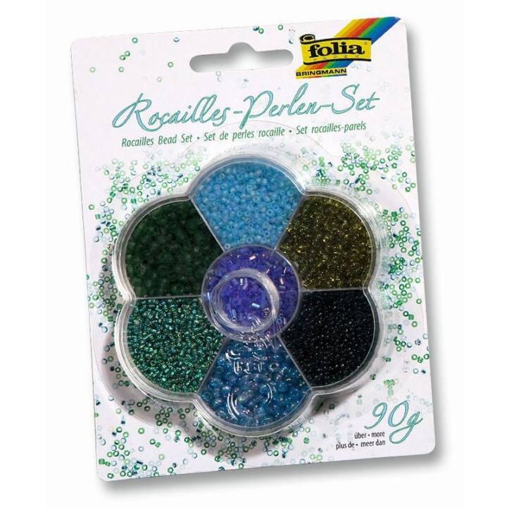 FOLIA Rocailles Perlen (90 g, Nylon, Grün, Blau)