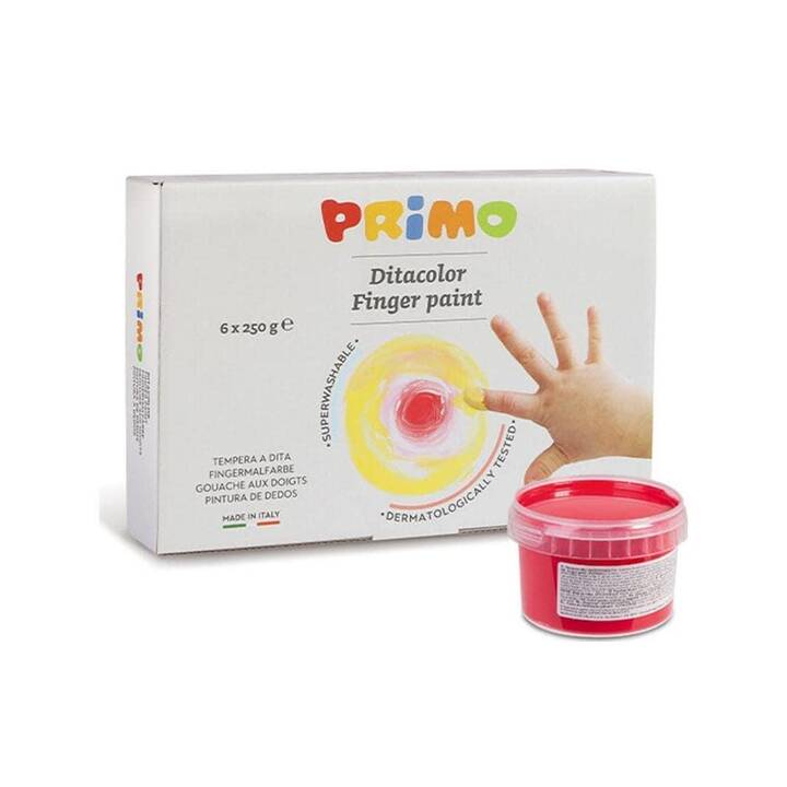 PRIMO Fingerfarbe Set (6 x 250 g, Gelb, Schwarz, Grün, Rot, Blau, Weiss, Mehrfarbig)