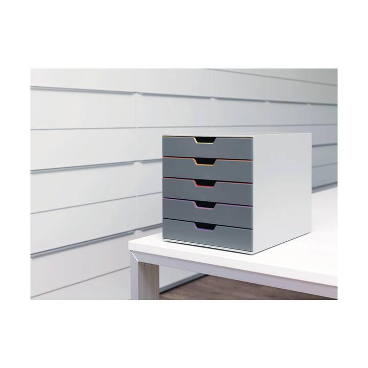 DURABLE Büroschubladenbox Varicolor (C4, 280 mm  x 356 mm  x 292 mm, Mehrfarbig, Grau)