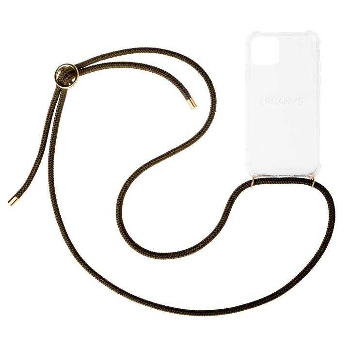 URBANY'S Backcover mit Kordel (iPhone 14, Einfarbig, Braun, Transparent, Gold)