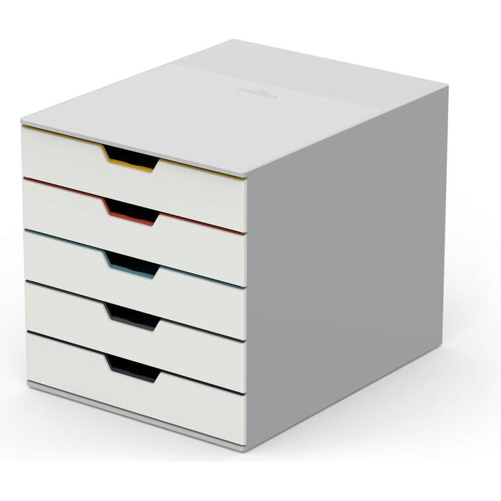 DURABLE Boite à tiroirs de bureau Varicolor Mix 5 (C4, A4, Letter, 28 cm  x 35.6 cm  x 29.2 cm, Gris, Blanc, Multicolore)