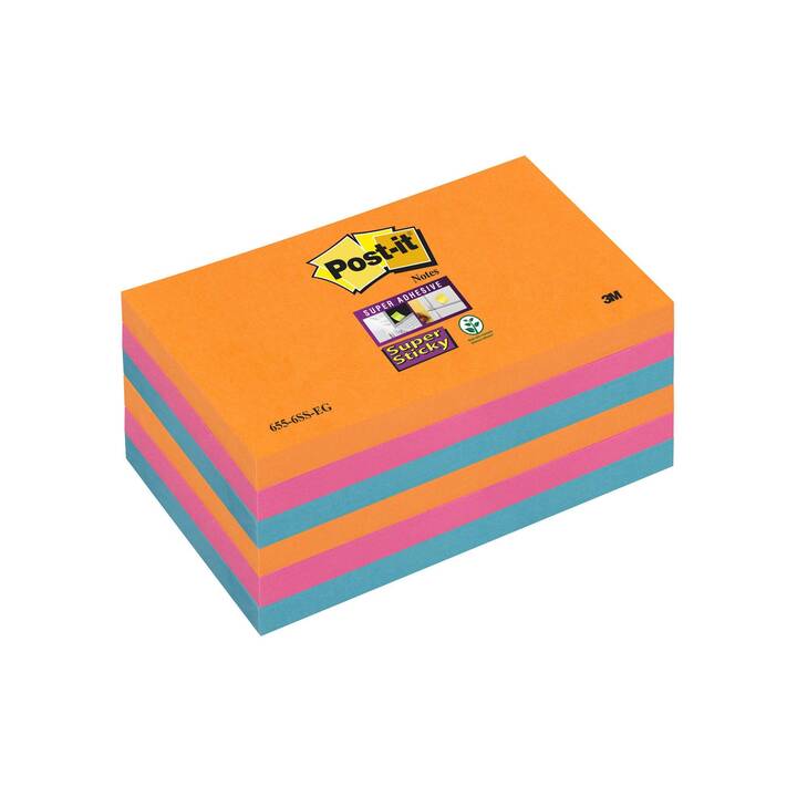 POST-IT Notes autocollantes Super Sticky (6 x 90 feuille, Orange, Bleu, Pink)