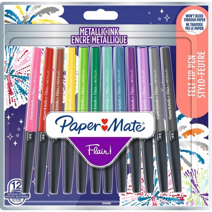 PAPER MATE Metal. Flair M Crayon feutre (Multicolore, 12 pièce)