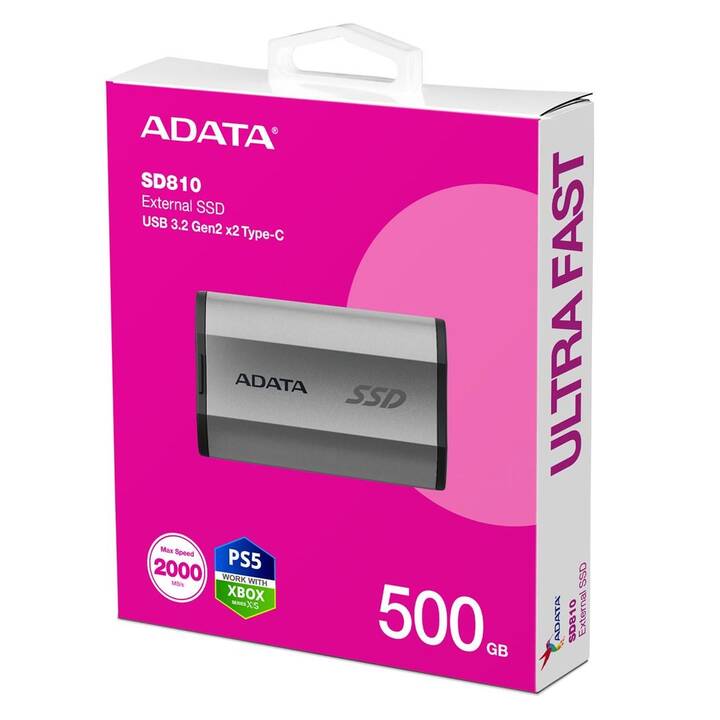 ADATA SD810 (USB Typ-C, 500 GB, Silber, Schwarz)