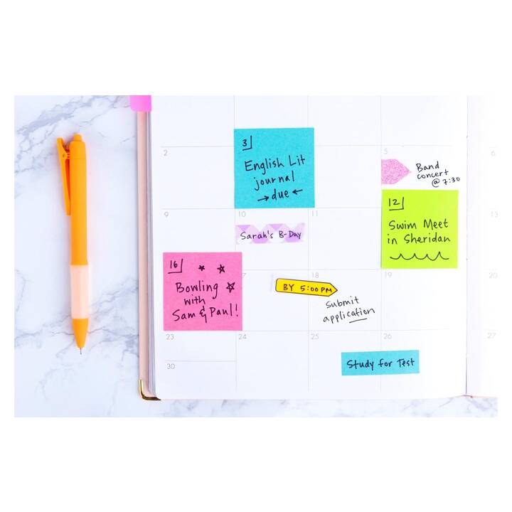 POST-IT Notes autocollantes Poptimistic Collection (12 x 100 feuille, Jaune, bleu clair, Orange, Pink)