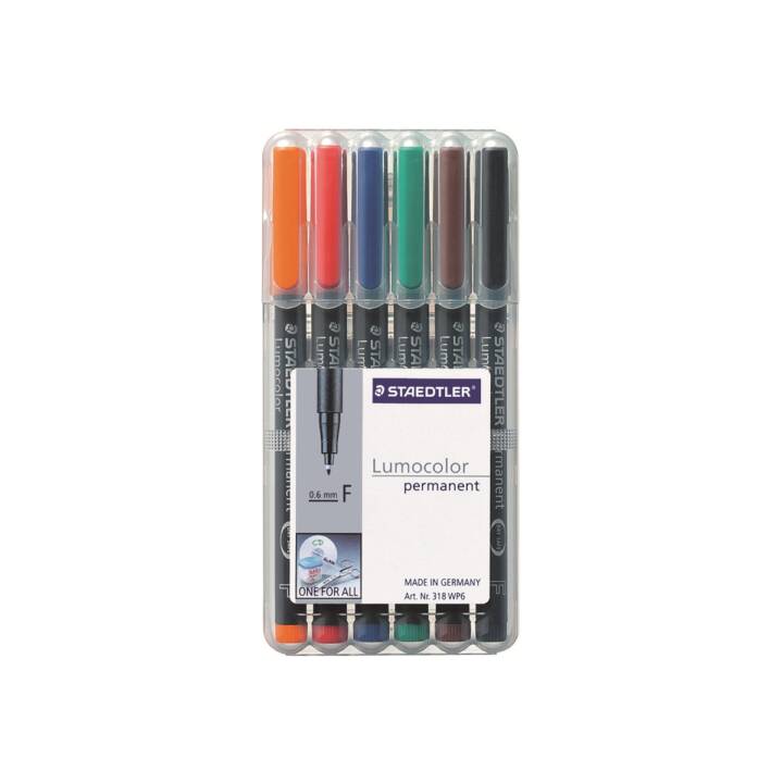 STAEDTLER Marqueur permanent Lumocolor (Orange, Brun, Bleu, Noir, Rouge, Vert, 6 pièce)
