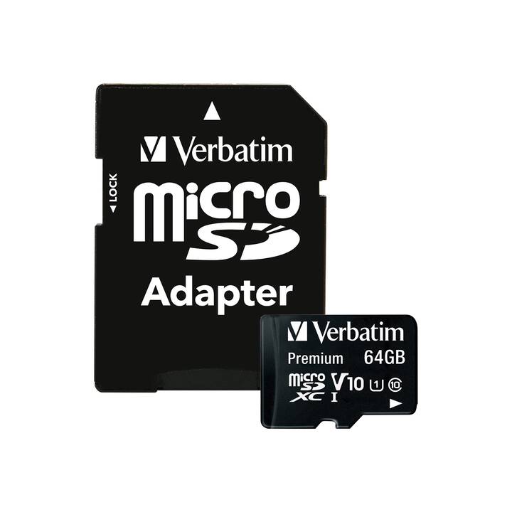 VERBATIM Micro SDXC UHS-I Premium (Class 10, 64 Go, 10 Mo/s)
