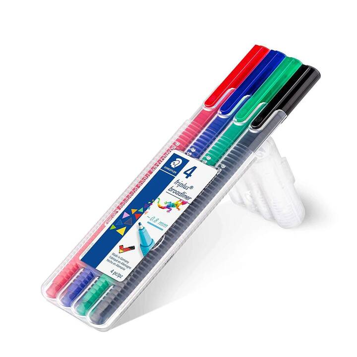 STAEDTLER Triplus broadliner 338 Penna a fibra (Blu, Verde, Nero, Rosso, 4 pezzo)