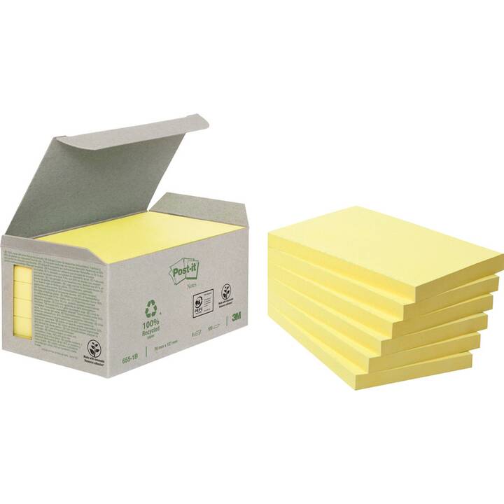 POST-IT Notes autocollantes Recycling (6 x 100 feuille, Jaune)