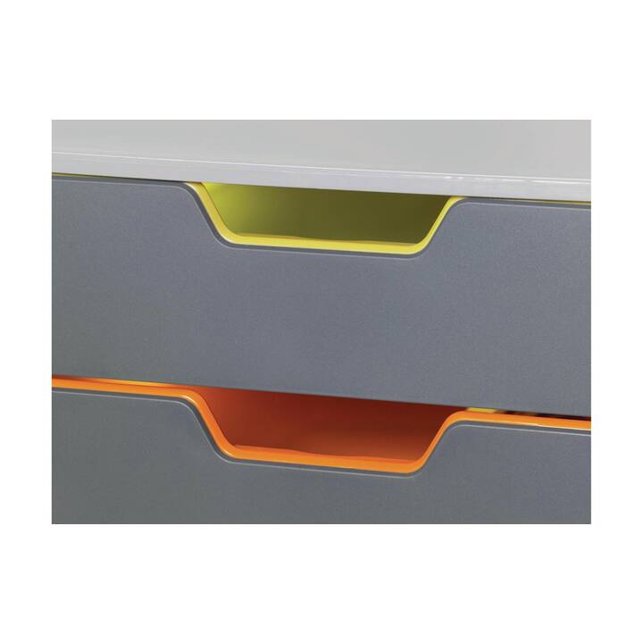 DURABLE Boite à tiroirs de bureau Varicolor (C4, 280 mm  x 356 mm  x 292 mm, Multicolore, Gris)
