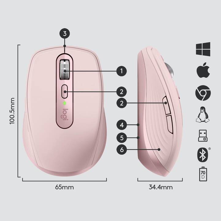 LOGITECH MX Anywhere 3 Mouse (Cavo e senza fili, Office)