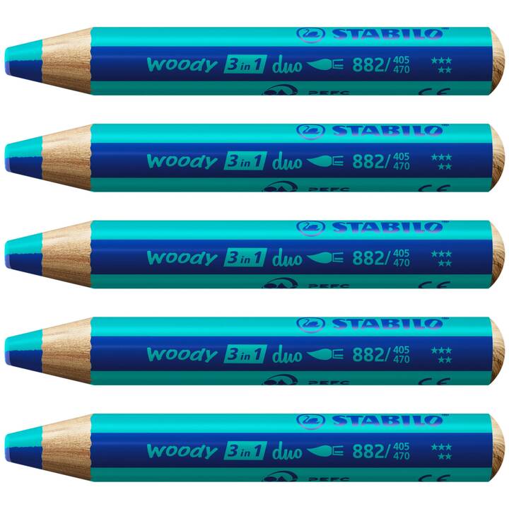 STABILO Crayons de couleur Woody 3 in 1 (Turquoise, 5 pièce)