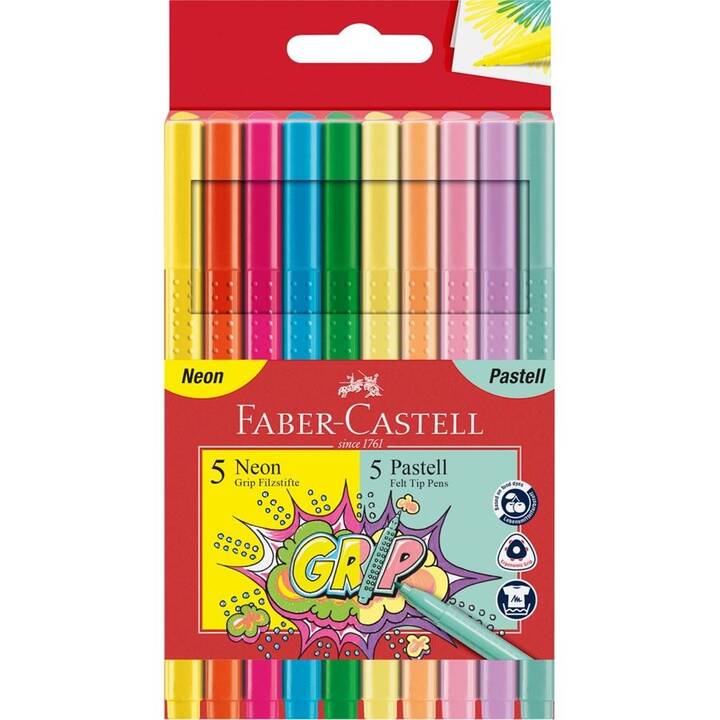 FABER-CASTELL Grip Colours Crayon feutre (Multicolore, 10 pièce)