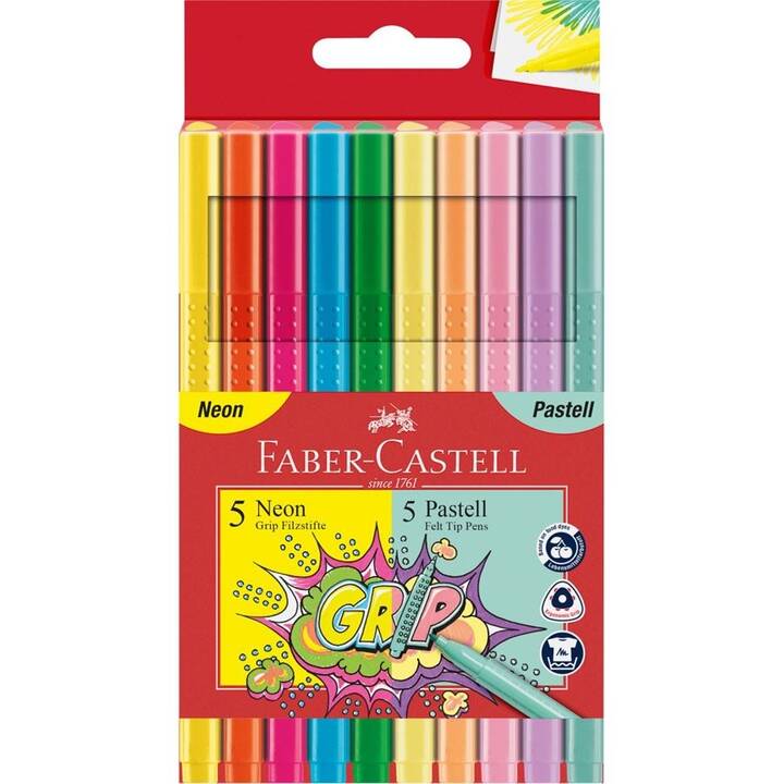 FABER-CASTELL Grip Colours Filzstift (Mehrfarbig, 10 Stück)