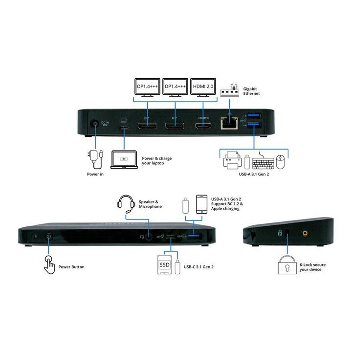 ORIGIN STORAGE Stazione d'aggancio 135W (HDMI, 2 x DisplayPort, 3 x USB 3.2 Gen 1 tipo-A, RJ-45 (LAN))