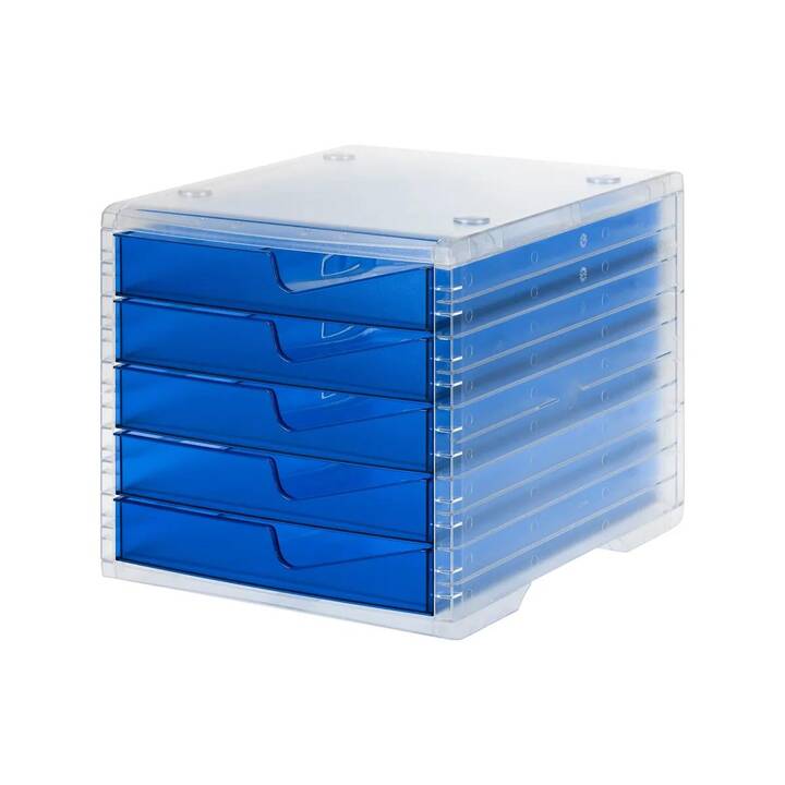 STYRO Büroschubladenbox Styroswingbox Light (C4, 27 cm  x 34 cm  x 25.5 cm, Transparent, Blau)