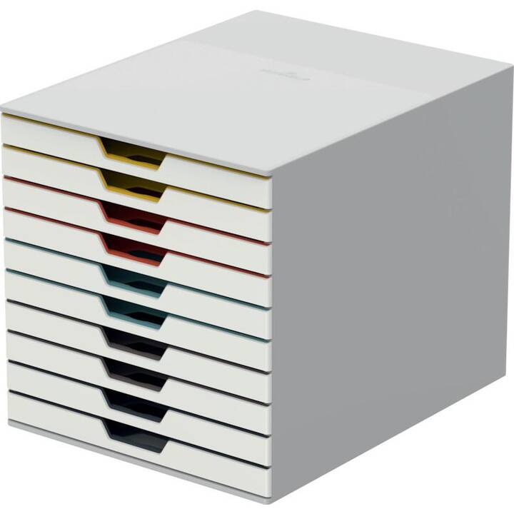 DURABLE Büroschubladenbox Varicolor Mix 10 (A4, 28 cm  x 35.6 cm  x 29.2 cm, Grau, Weiss, Mehrfarbig)