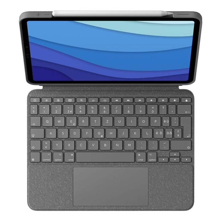 LOGITECH Cover Combo Touch Type Cover (11", iPad Pro Gen. 5 2021, iPad Pro Gen. 4 2020, iPad Pro Gen. 3 2018, iPad Pro 11 Gen. 4 2022, Grigio)