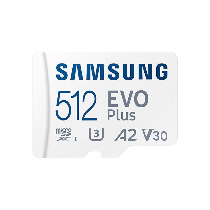 SAMSUNG MicroSDXC Evo Plus (Class 10, Video Class 30, 512 GB, 130 MB/s)