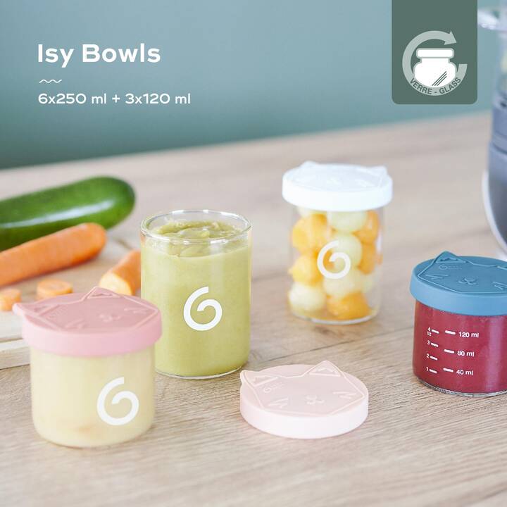 BABYMOOV Récipient en-cas Isy Bowls (250 ml, 120 ml, Verre borosilicate, Silicone)