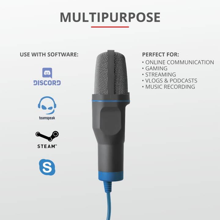 TRUST Mico Microphone de table (Noir, Bleu)