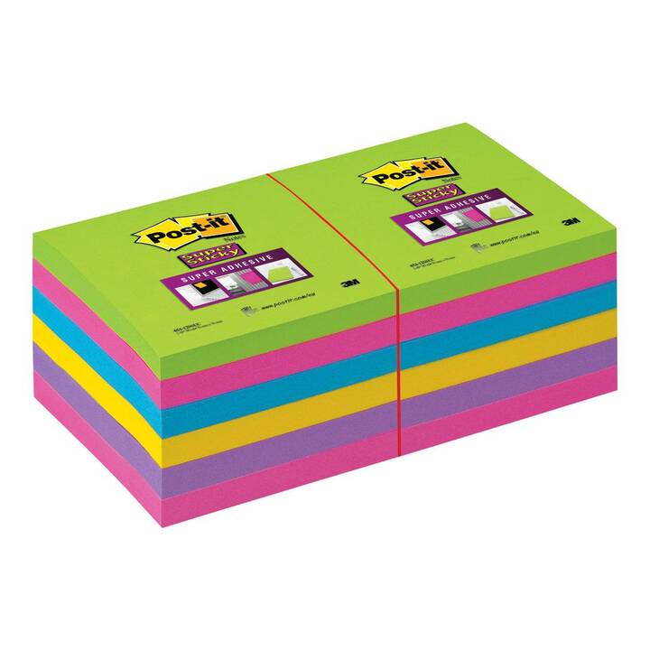 POST-IT Blocchetti memo Super Sticky (12 x 90 foglio, Multicolore)