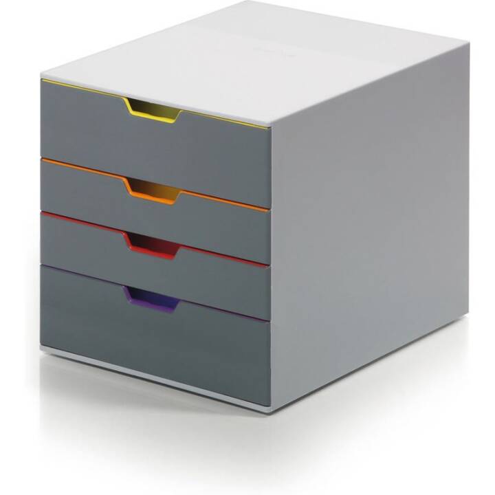DURABLE Büroschubladenbox Varicolor 4 (A4, C4, Letter, 292 mm  x 356 mm  x 280 mm, Mehrfarbig, Grau)